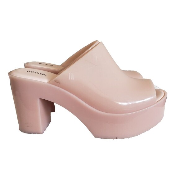 Women's Size 9 Melissa Jelly Mule High Heel Open Toe Sandals Beige - Picture 2 of 11